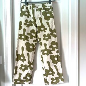 Green and Ivory Floral Print Jeans Bailey Rose